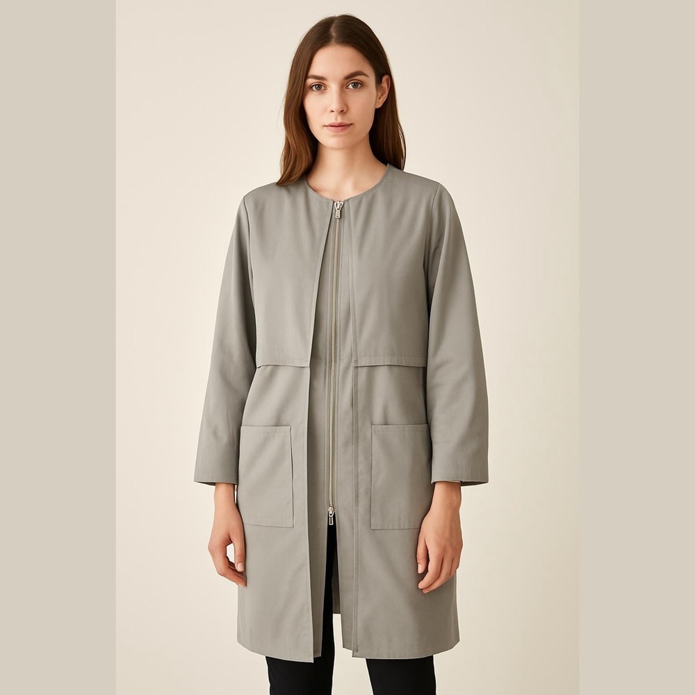 PORTS 1961 Silver Zip Front Trench Coat- Size 2